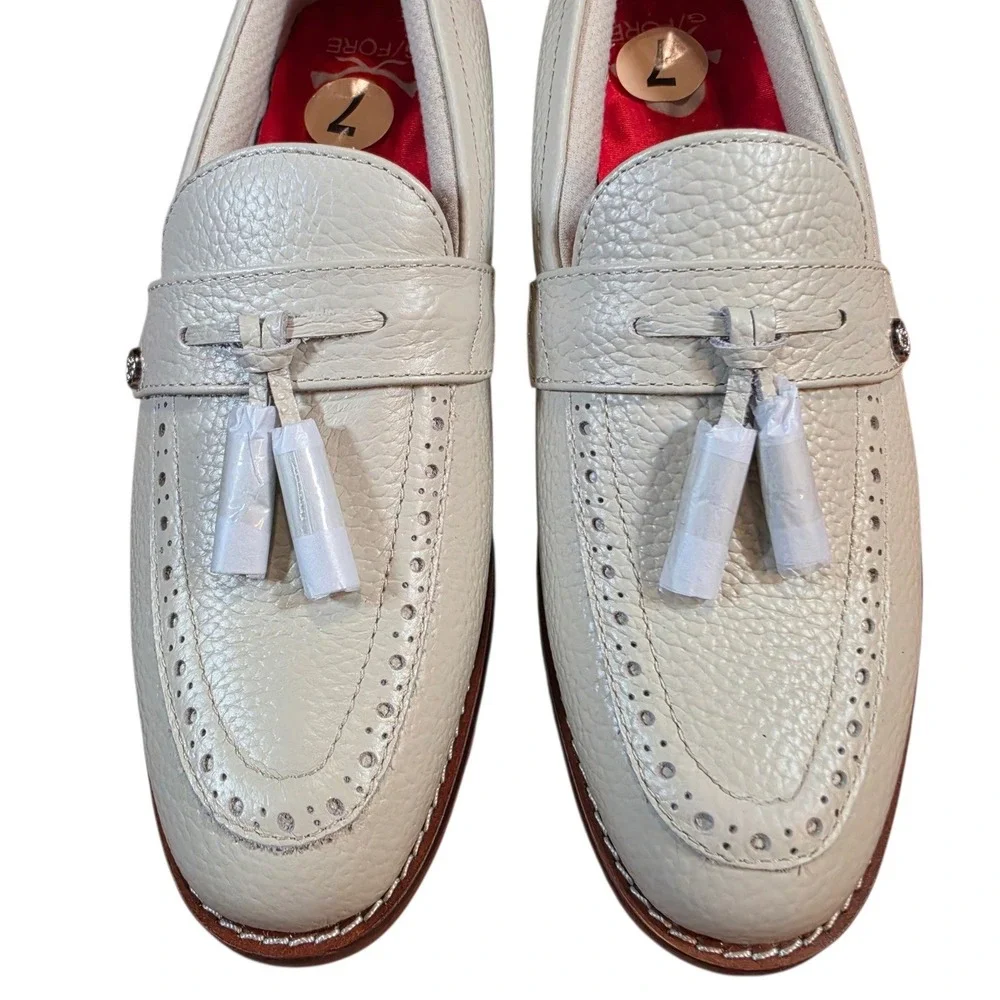NEW G/FORE Women 7 Gallivanter Golf Shoes Stone Tan Pebble Leather Tassel Loafer